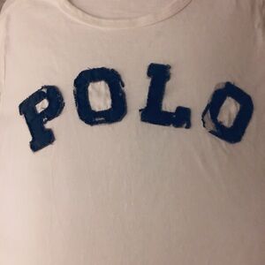 Polo by Ralph Lauren White Tee with Large Distressed Blue Logo